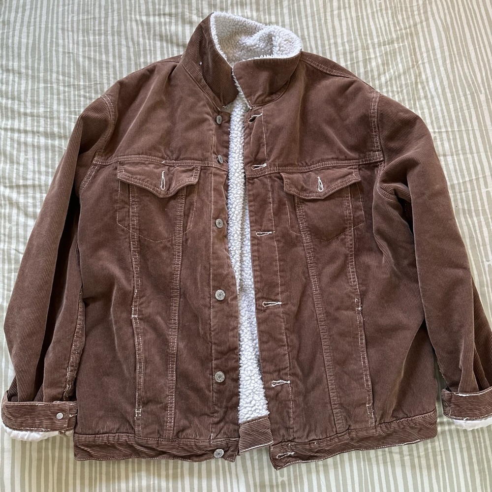 brandy melville brown corduroy sherpa lined jacket
